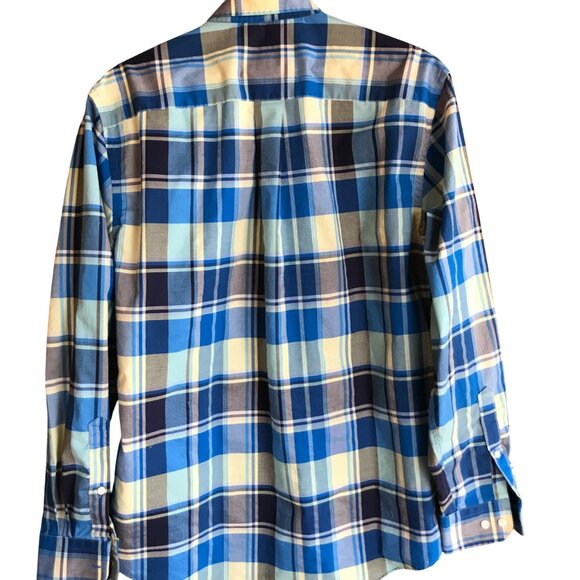 Jos. A. Bank Plaid Cotton Shirt: Button-Down Tailored Fit, Blue Yellow, Men’s M - Picture 5 of 8
